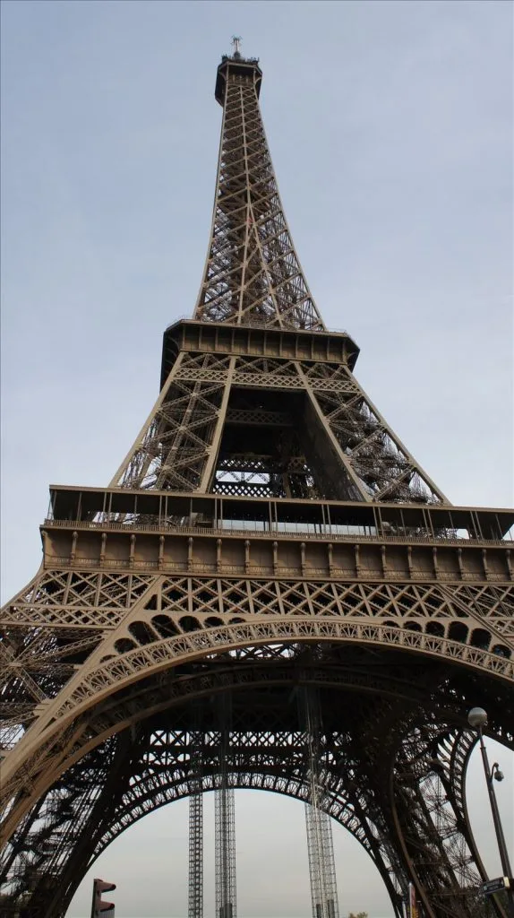 View down through the Eiffel Tower lattice