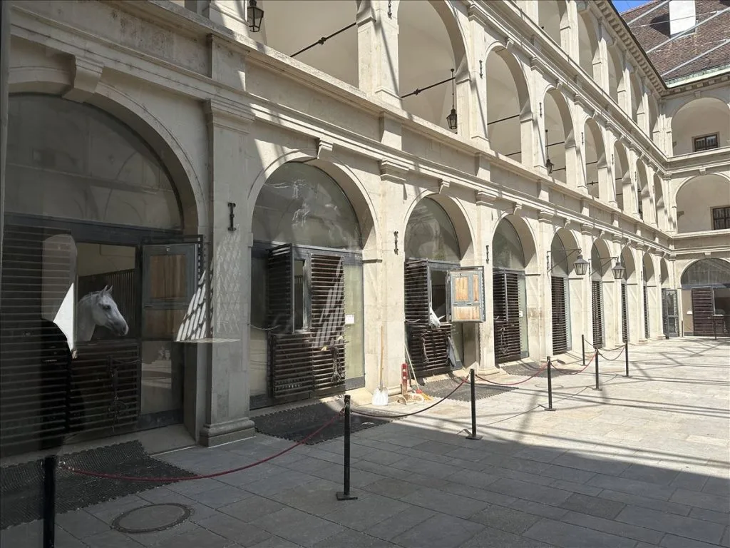 Arcade with columns in historic center of Vienna