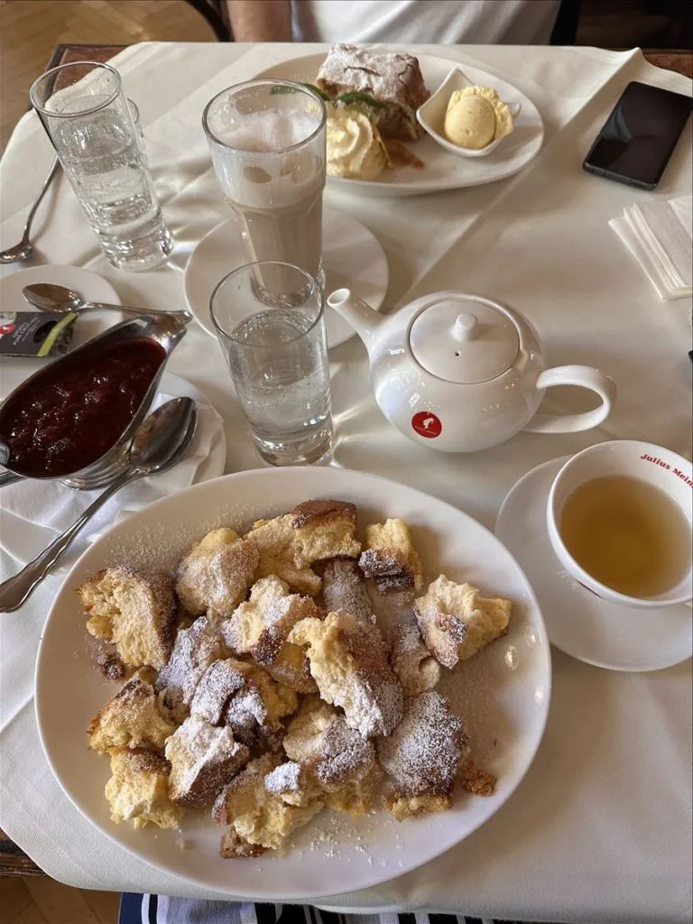 Kaiserschmarrn and desserts in a Vienna cafe