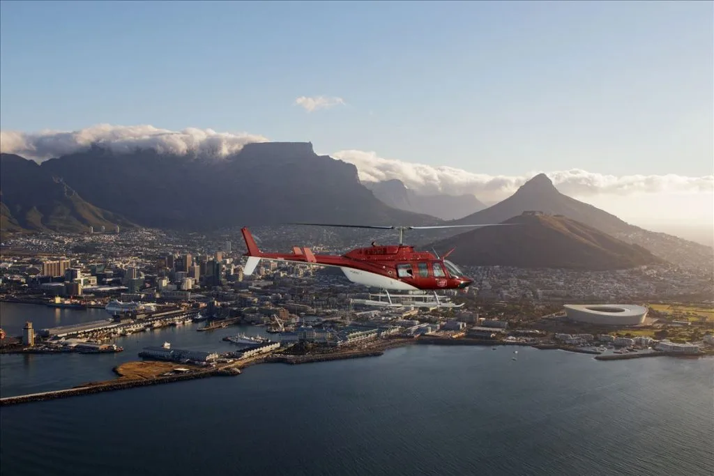 Cape Town and Table Mountain from helicopter